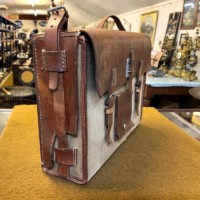 Vintage Swiss Army Style Leather and Canvas Fold Out Messenger Bag