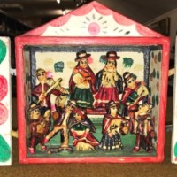 Vintage Peruvian 'Retablo Diorama' Model of Traditional Musicians on Stage