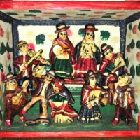 Vintage Peruvian 'Retablo Diorama' Model of Traditional Musicians on Stage