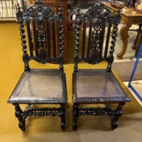 Antique Pair of Carved Oak Hall / Bedroom Chairs