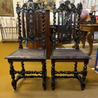 Antique Pair of Carved Oak Hall / Bedroom Chairs