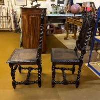 Antique Pair of Carved Oak Hall / Bedroom Chairs