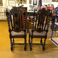 Antique Pair of Carved Oak Hall / Bedroom Chairs