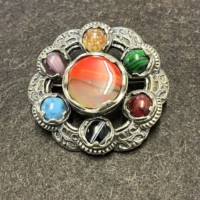 Vintage Scottish Brooch Silver Tone with Faux Agate Stones