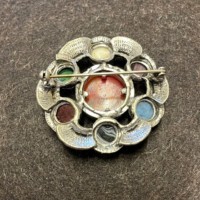 Vintage Scottish Brooch Silver Tone with Faux Agate Stones