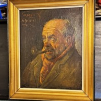 Vintage Dutch Oil Painting Portrait of Man Smoking a Pipe