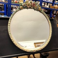 Art Deco "Barbola" Floral Design Round Wall Hanging Mirror