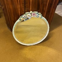 Art Deco "Barbola" Floral Design Round Wall Hanging Mirror