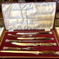 Vintage 7 Piece Horn Handled Carving Set by Harrod's Ltd Knightsbridge SW London