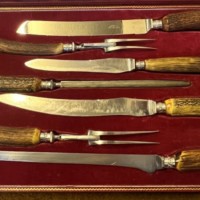 Vintage 7 Piece Horn Handled Carving Set by Harrod's Ltd Knightsbridge SW London