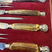 Vintage 7 Piece Horn Handled Carving Set by Harrod's Ltd Knightsbridge SW London
