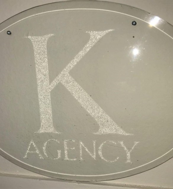 Glass Etched Advertising Sign "K Agency"