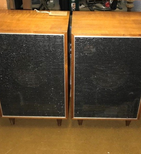 Vintage Pair of Mid Century Teak Floor Standing Speakers