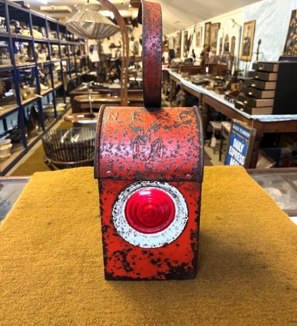 Vintage Red Roadworkers Danger Paraffin Lamp