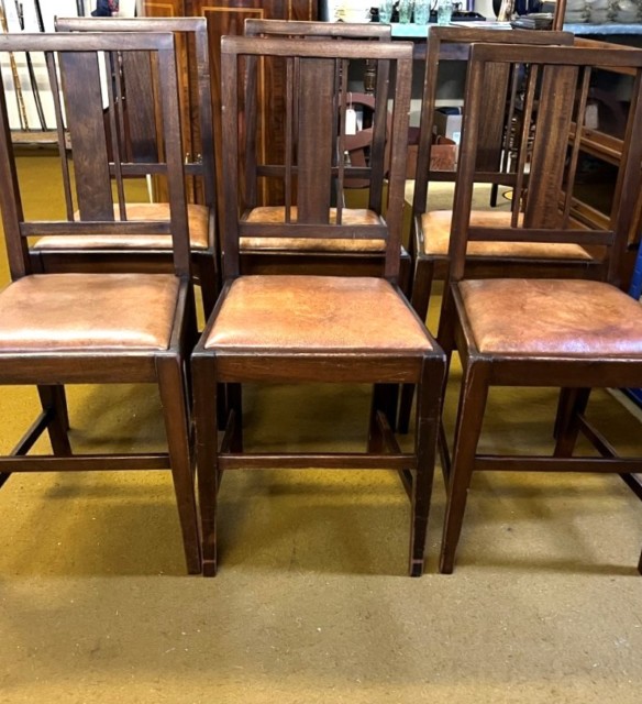 Vintage Set of 6 Dining Chairs Mahogany Frames with Leather Seats