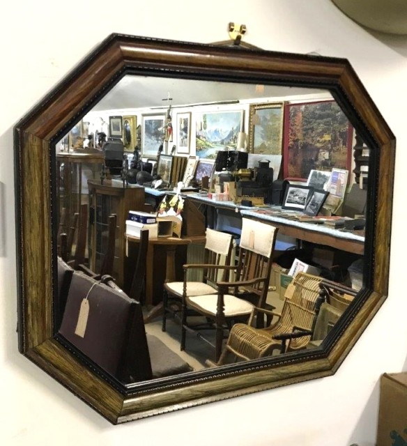 Vintage Octagonal Wood and Gesso Wall Mirror