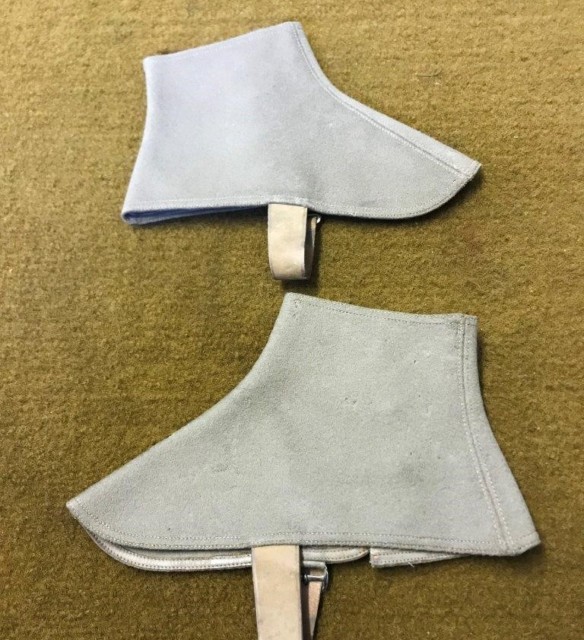 Antique Pair of Felt Ankle Gaiters Buttoned on the Inner Legs and Secured with Leather Straps