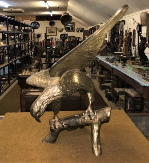 Large Cast Brass Eagle on Log