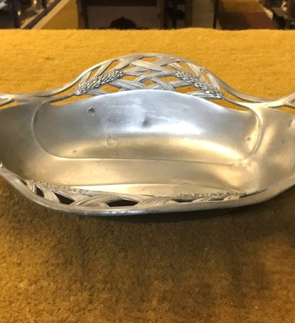 Art Nouveau / Jugendstil Orivit Pewter Oval Tray / Bread Dish with Wheat Sheaf Design