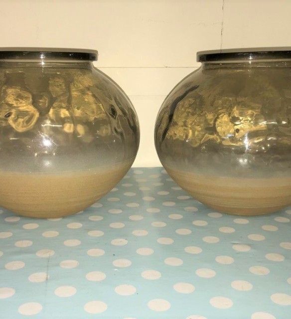 Pair Glass / Stone Glazed Flower Vases