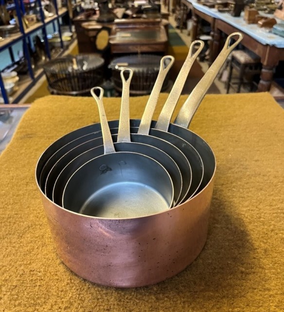 Vintage Set of 5 French Copper Cooking Pots