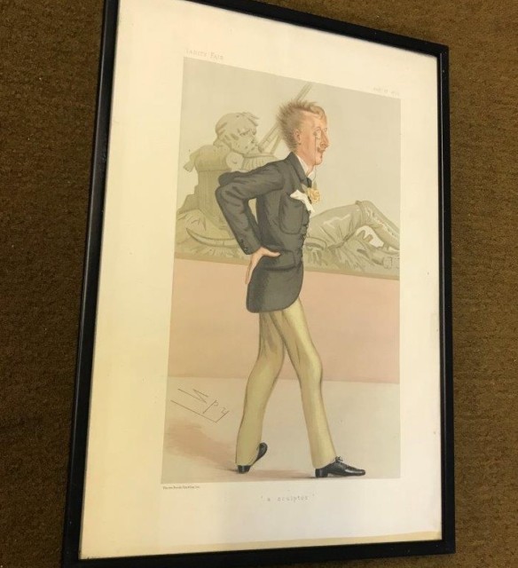 Victorian Framed Vanity Fair SPY Lithograph of Lord Ronald Charles Sutherland-Leveson-Gower "The Sculptor"