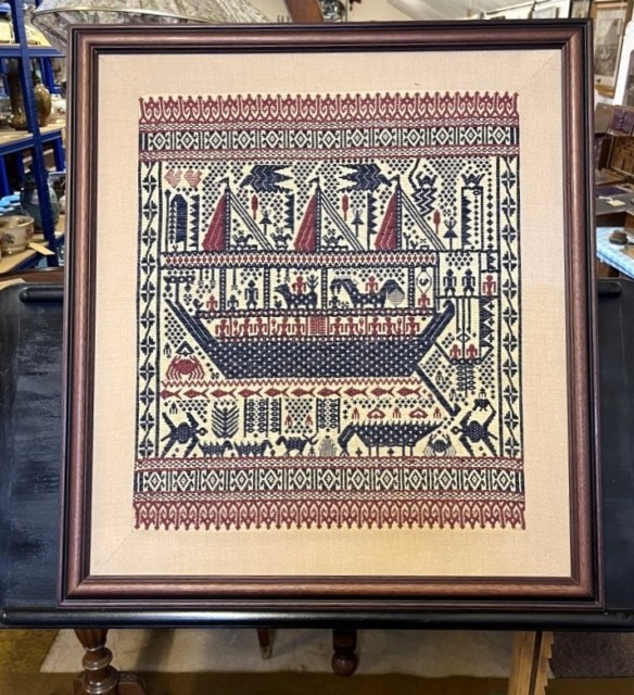 Vintage Indonesian Tampan Pasisir "Ship Cloths" Framed Tapestry