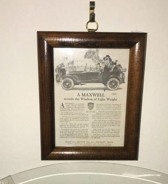 Antique Framed Maxwell Motor Car Advert ﻿'A Maxwell Reveals the Wisdom of Light Weight'