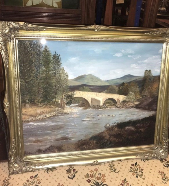 Painting The Auld Brig O Dee by Artist P Lewis