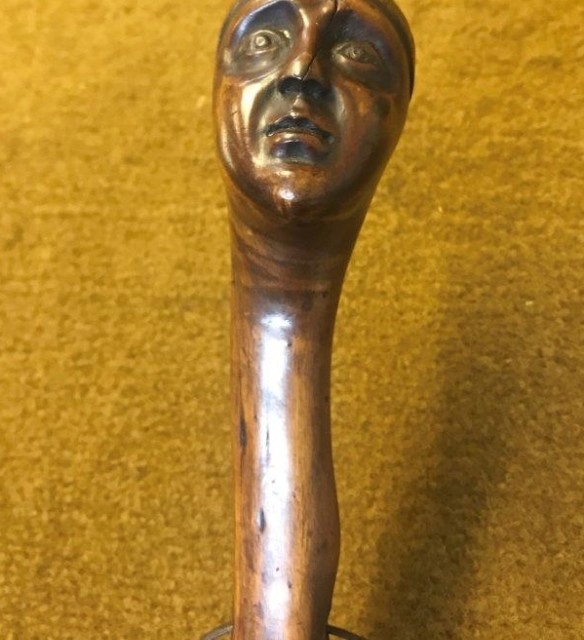 Antique Carved Blackthorn Walking Stick in the shape of a Face