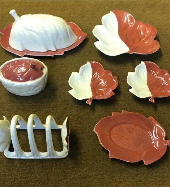 Vintage Carlton Ware Breakfast Condiment Set Australian Design Leaf Pattern