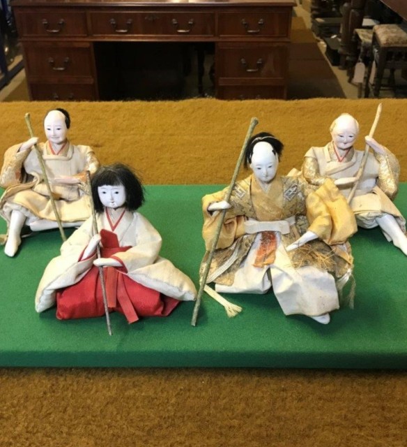 Antique Japanese Hina Ningyo Dolls Aristocrat Couple and Bodyguards