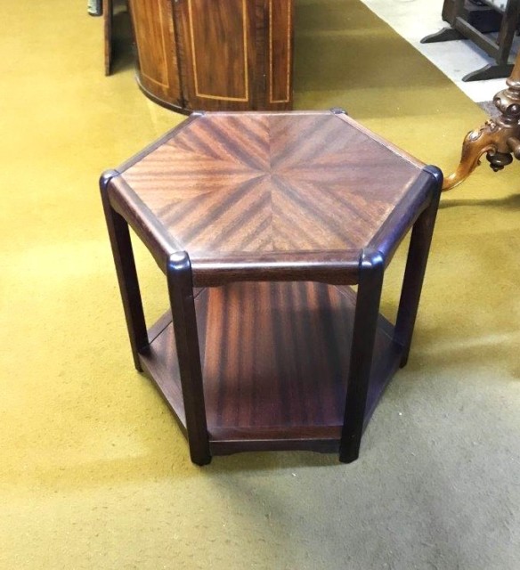 Vintage Teak Hexagonal Sunburst Occasional Table