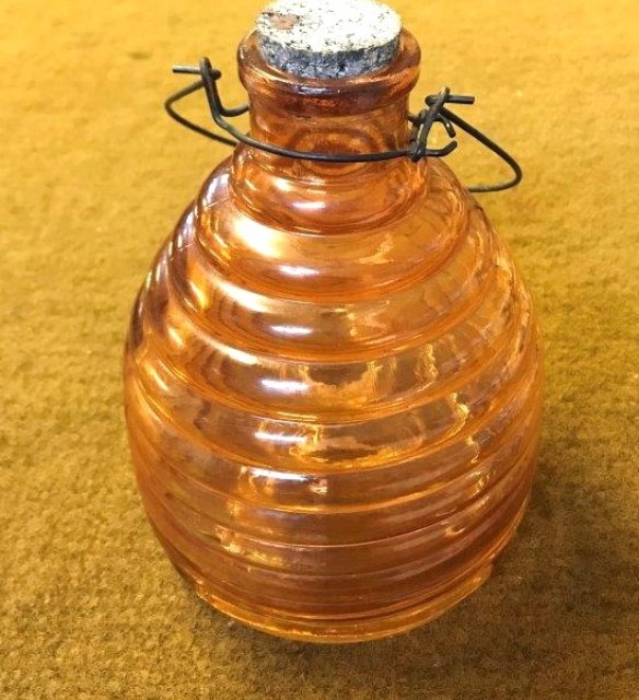 Vintage Bee Hive Shaped Hanging Fly / Wasp Catcher Light Pink Ribbed Glass