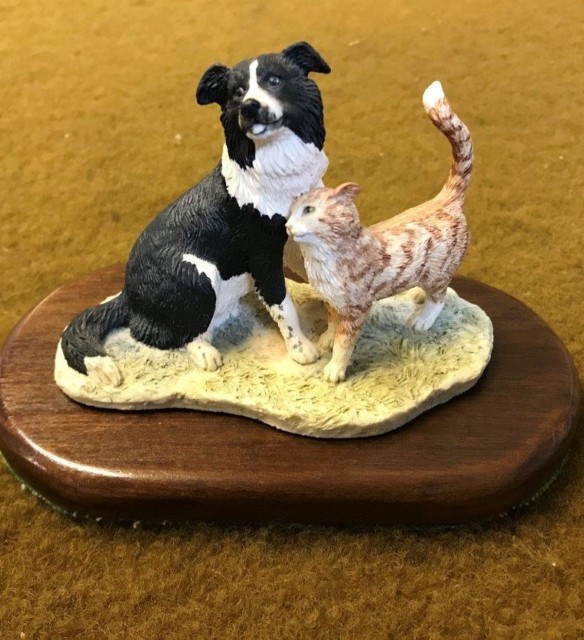 Vintage Border Fine Arts Collie & Cat Figurine JH87 "Just About Friends"