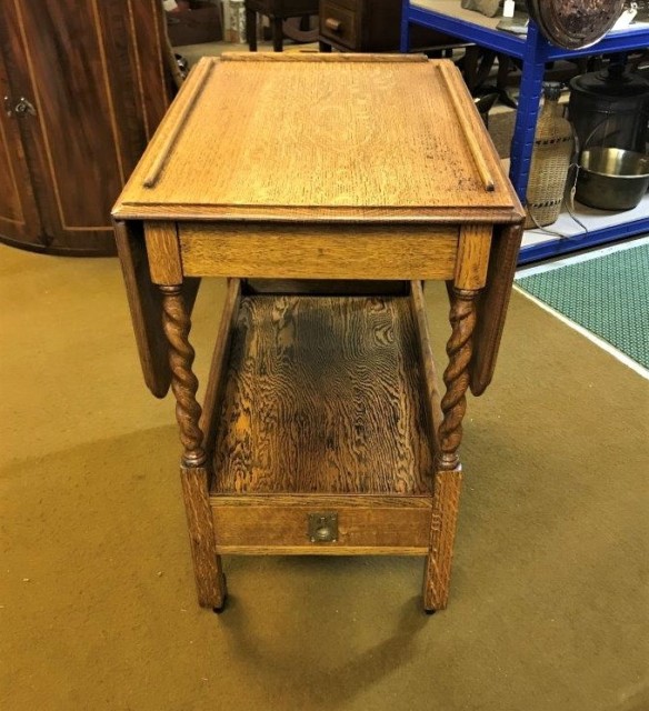 Vintage Oak Drop Leaf Hostess Trolley / Table with Cutlery Drawer