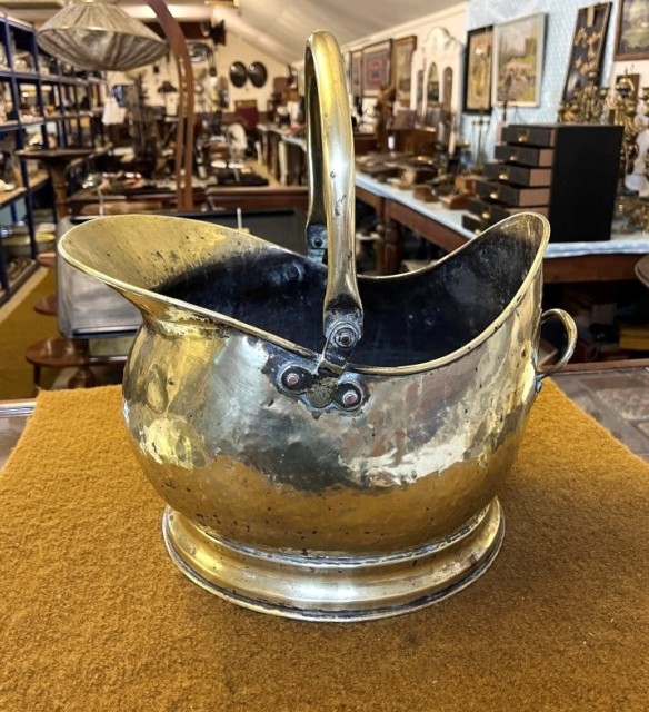 Vintage Hammered Brass Helmet Coal Scuttle