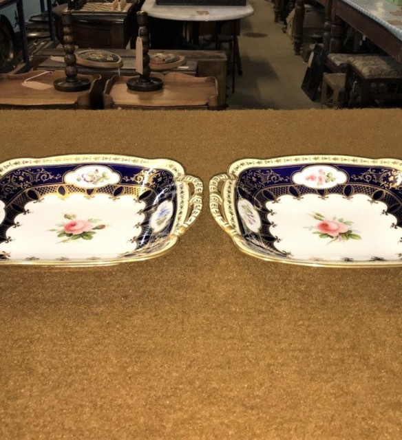 Pair of Coalport Blue Gilded Serving Trays