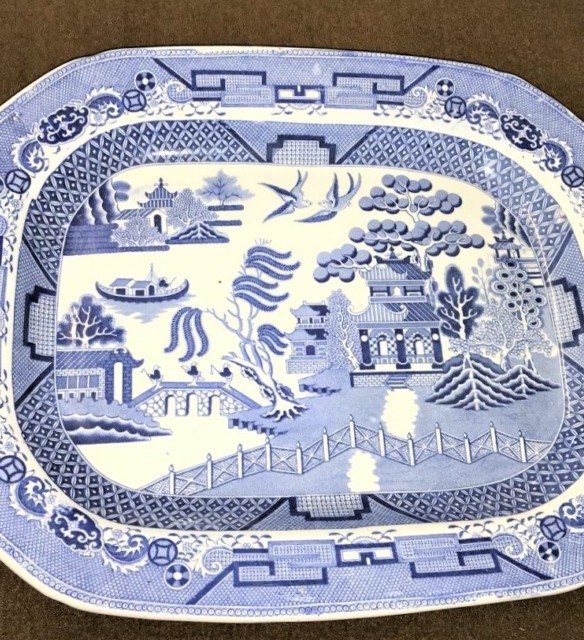 Blue White Pearlware Willow Pattern Serving Platter