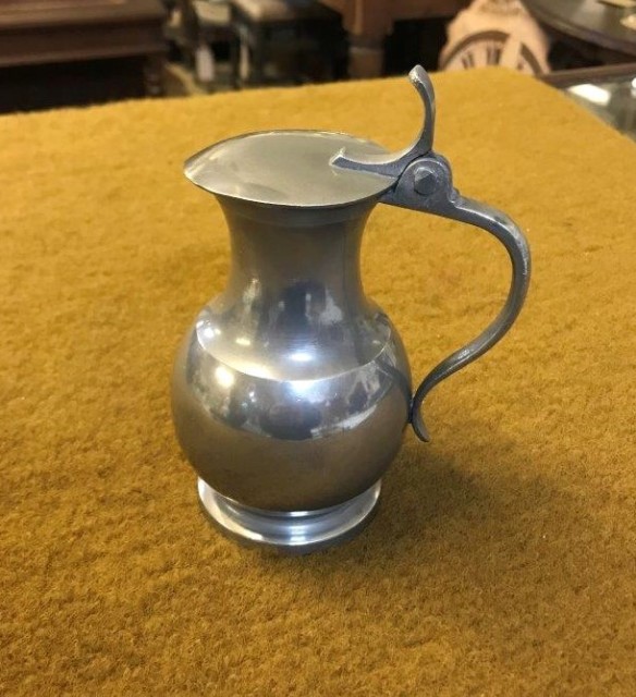 Vintage French Pewter Lidded Jug Mfr: Etain Tudor Rose Mark