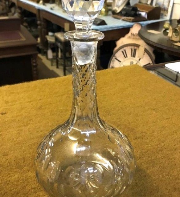 Vintage Cut Glass Onion Shaped Faceted Neck Decanter