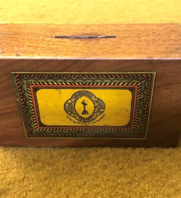 Antique Wooden Collection Box "Universities Mission to Central Africa"