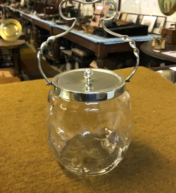 Antique Silver Plate & Faceted Glass Biscuit Barrel Davis & Sons Glasgow