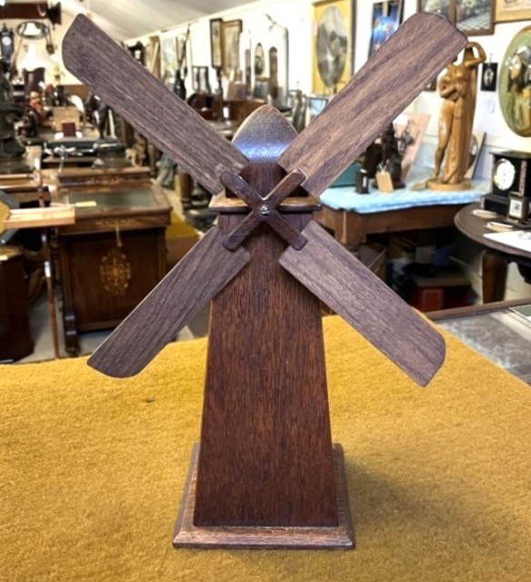 Antique Oak Windmill Penny Bank