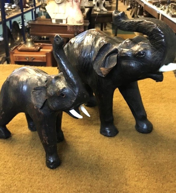 Vintage Pair of Leather Bound Elephants