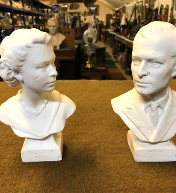 Plaster Busts Queen Elizabeth II and The Duke of Edinburgh Created for the Coronation 1953