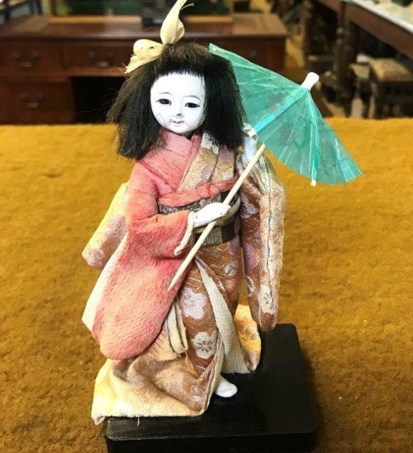Vintage Japanese Orian Gofun Doll with Parasol