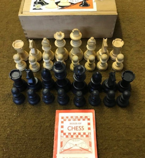 Vintage Wooden Chess Set in Slide Top Box