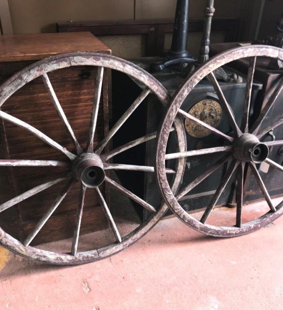 Vintage Pair of 12 Spoke Cart Wheels