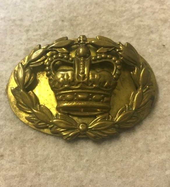 Vintage Kings Crown Warrant Officer's Military Cap Badge c/w Brass Backing Plate, Lugs and Pin